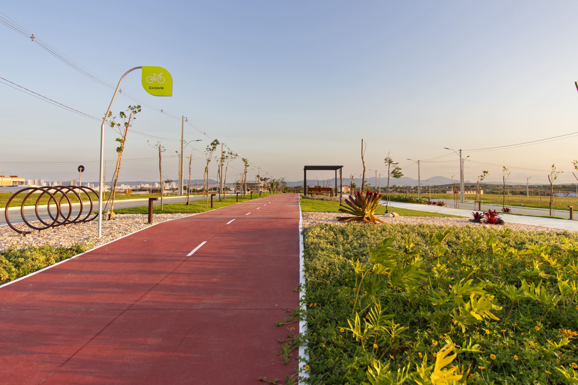 Avenida arborizada do Condomínio Oásis Home Park