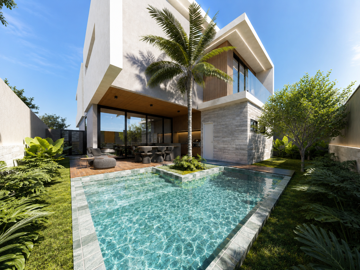 Fundos da Casa Palmier com piscina, outro ângulo